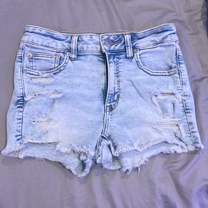 American Eagle next level stretch jean shorts, light wash distressed